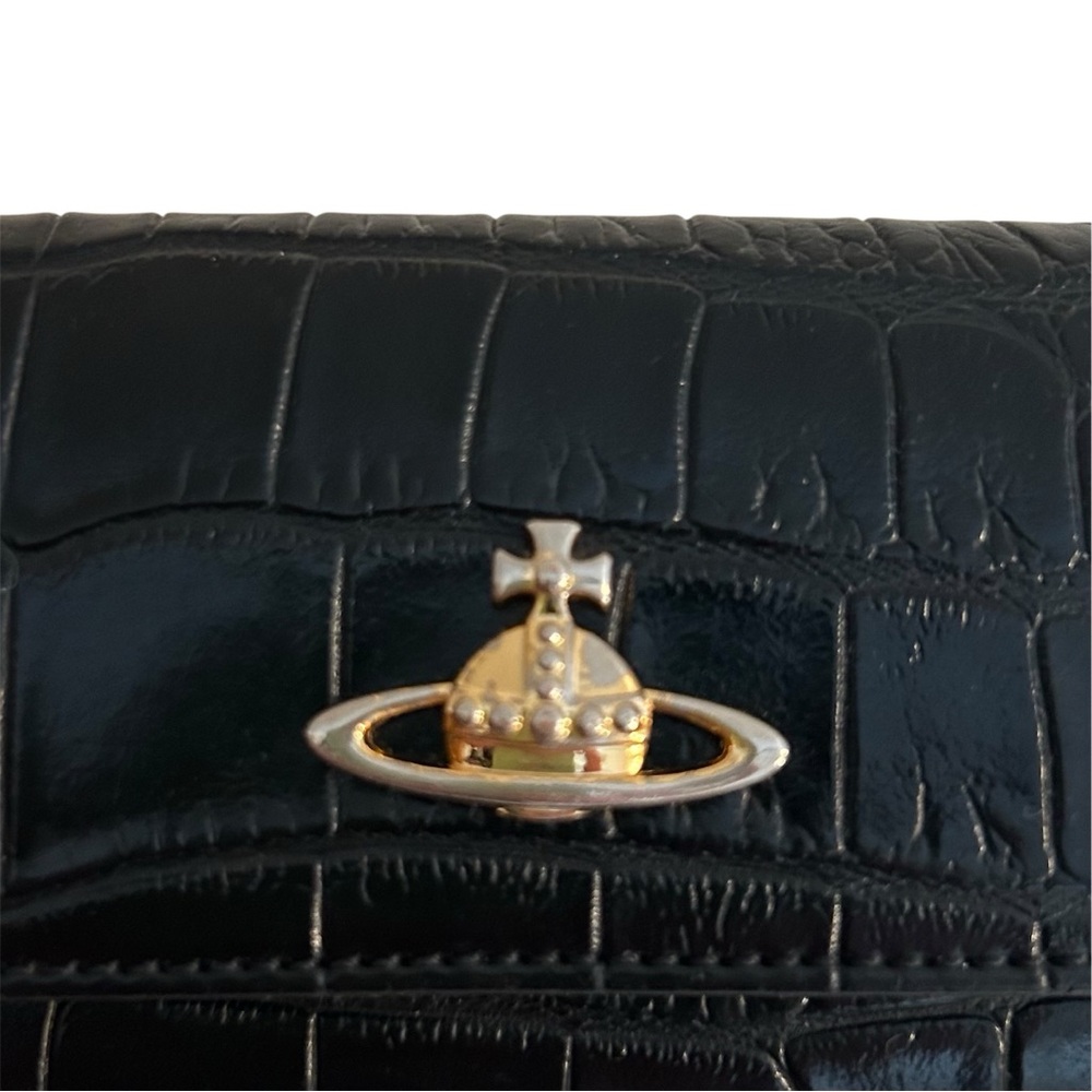 Vivienne Westwood Black Croc-Embossed Wallet Key Case with Gold Logo Authentic - Picture 5 of 14